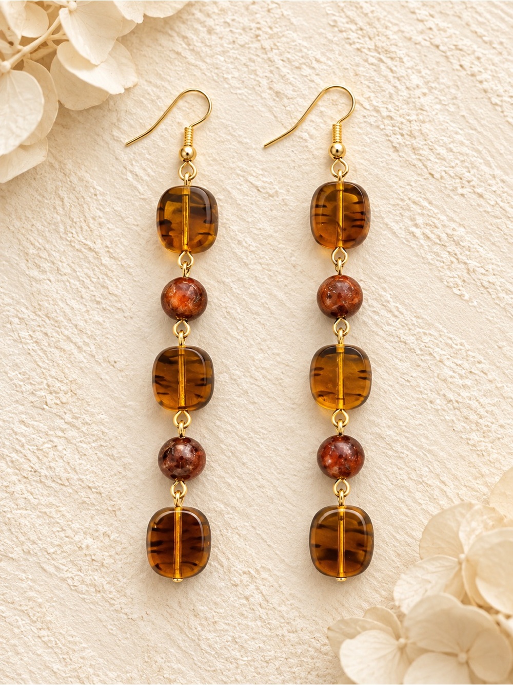 🆕❤️Red Tigers Eye and Amber Resin shoulder Sweepers